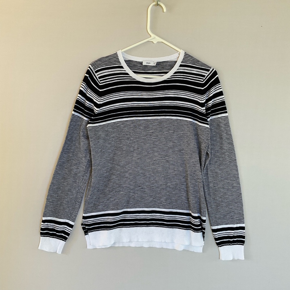 Vince Women’s Striped Cotton Sweater – Size Small – Lightweight Black & White